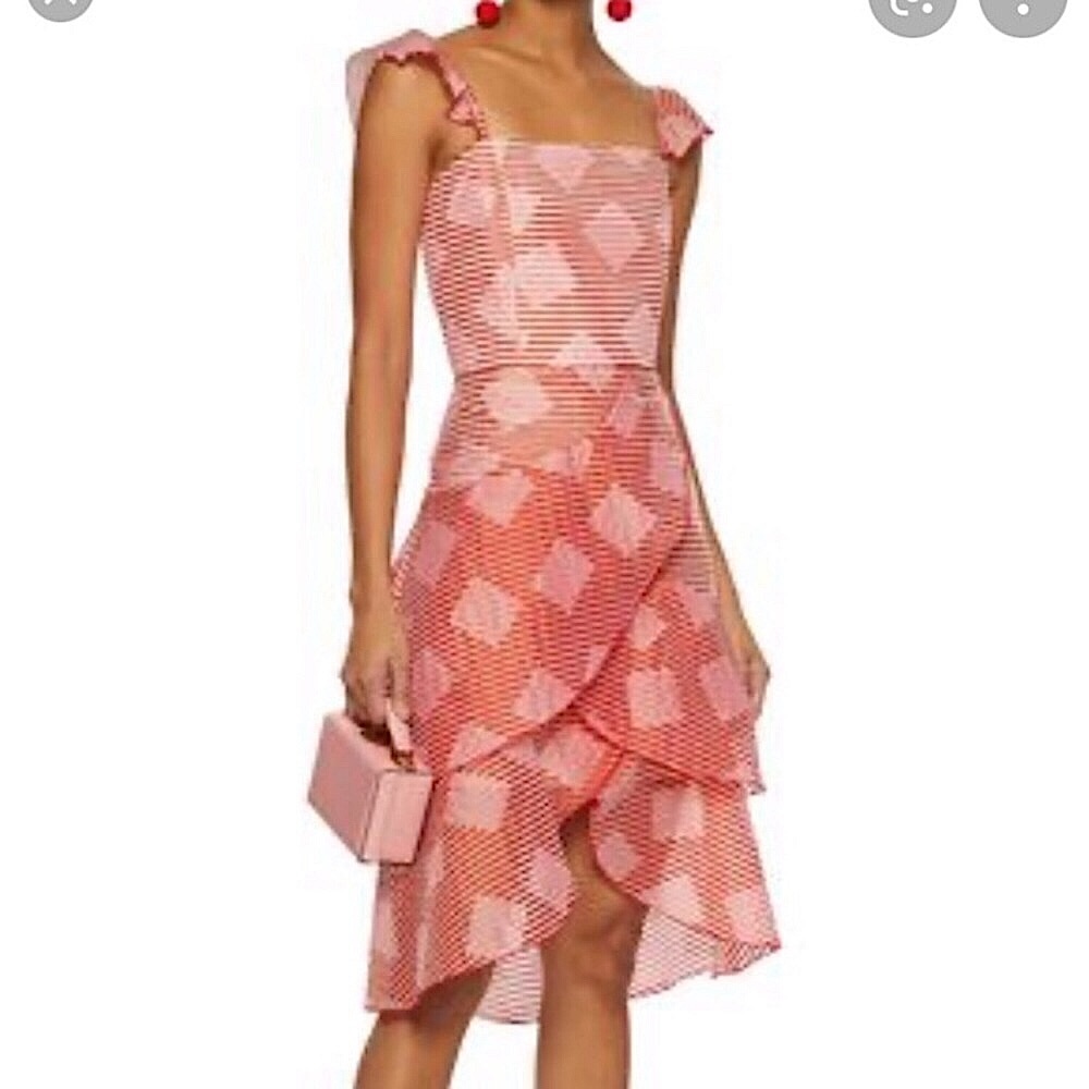 ALICE + OLIVIA Angelita Striped Ruffle Asymmetric Midi Dress - Picture 4 of 15